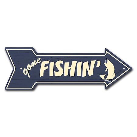 Gone Fishin Arrow Sign Funny Home Decor 18in Wide